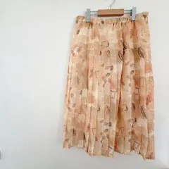 プリーツスカート ロング丈　 ポリエステル100% ベージュ系　オレンジ系