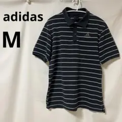 adidas ネイビー ストライプ ポロシャツ 半袖M