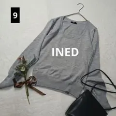 1135★INED/イネド 長袖シンプルニット【9】グレー 毛混 ラウンドネック