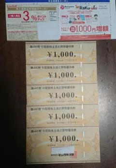 ビックカメラ 　株主優待券　合計5000円 　ラクウル付き