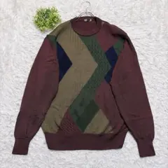 【DAKS】ニット セーター（L）マルチカラー クルーネック ケーブル編み 美品