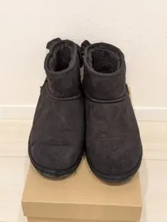 バックリボン ムートンブーツ ブラック 23cm