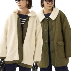 美品　リバーシブル キルティングジャケット アイボリー/オリーブ　ボアジャケット