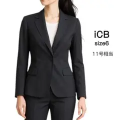 【iCB】テーラードジャケット 黒ストライプ 11号 L カシミヤ混 ビジネス