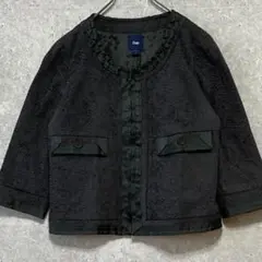 【Gap】ギャップ（M）ノーカラージャケット＊ツイード＊裏地＊フォーマル＊グレー