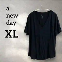 大きめ✨️a new day 【XL】シンプル Vネック 半袖Tシャツ ブラック