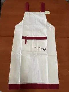 大きめエプロン　オフホワイトXワインレッド