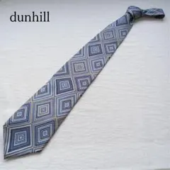 ダンヒル ネクタイ 青系 幾何学柄 シルク100％ イタリア製 【n4865】