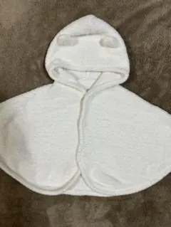 ベビーポンチョ ホワイト フード付き