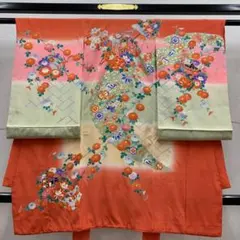 601axu10□七五三 3歳 お宮参り 女児 祝い着 金彩 御所車□美品