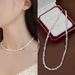 ミニ ふぞろい 淡水パール風 ネックレス ホワイト 極小パール 華奢 シンプル