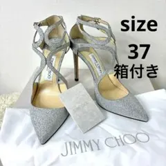 極美品　ジミーチュウ ランサー ストラップ　ハイヒール　37 シルバー ラメ