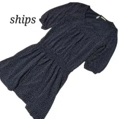 【美品】ships シップス ドット柄 チュニックワンピ ネイビー系