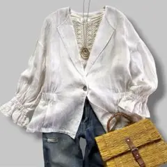 【美品】PINORE 皮諾蕾 亞麻外套 針織衫 白色