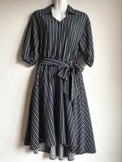 【LOUNON様専用】 ⭐︎襟付きワンピース⭐︎ストライプ⭐︎ネイビー⭐︎ベルト付き