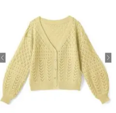 GRL 透かし編みVネックショート丈ニットカーディガン　kz80 イエロー 黄色