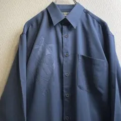 レトロ 古着 シャツ ワンポイント デザインシャツ ブルー 長袖
