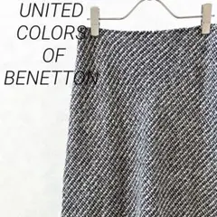 BENETTON ひざ丈フレアスカート ツイード シンプル 裏地付き 大きめのサムネイル