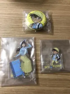 名探偵コナン セガラッキーくじ　江戸川コナン　毛利蘭　缶バッジ　アクリルスタンド