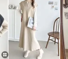 CLASSICAL ELF カフタン調サイドスリット圧縮ニットロング丈ワンピース