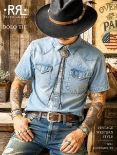 M*o様 RRL ボロタイ 新品未使用 コンチョ レザー 希少 ウエスタン　シルのサムネイル