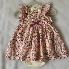 【美品】petit main ワンピース ロンパース付き 花柄×フリル 80cm