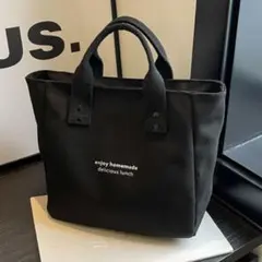ファスナー付き　レディースキャンバスランチ　バッグトートバッグ 　韓国　ブラック