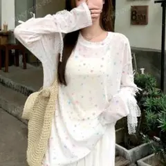【SHEIN】MOREGETS BEAUTY カラフル レース付き長袖Tシャツ