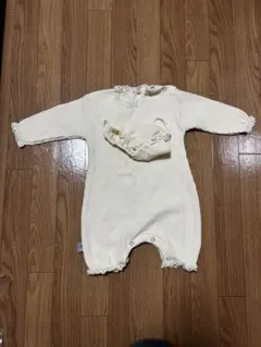 クリーム色 ベビードレス サイズ80 帽子付き　退院着　ベビードレス