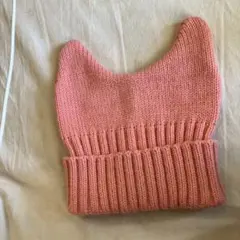 猫耳デザイン ピンクニット帽