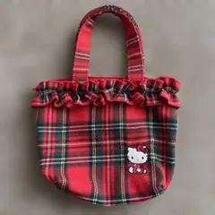 ハローキティ チェック柄バッグ　キティちゃん　ファスナー付きポーチ　レトロ