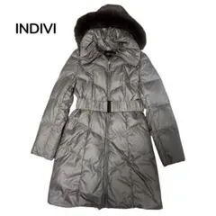 美品☆INDIVI ダウンコート　グレージュ　ベルト　ファー 38