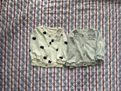 リンゴ柄カーディガン 2点セット ホワイト グレー 80 双子 韓国子ども服