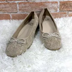 23cm Fin ベージュリボン付きフラットシューズ