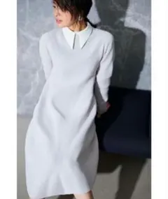 セルフォード襟付き(着脱可)Aラインワンピ（グレー）38