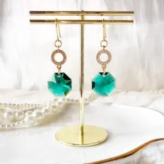 【ハンドメイド】スワロフスキー ハート ピアス イヤリング