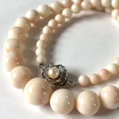 美品✨ピンク珊瑚 大珠グラデーションネックレス 5.5-14.0㎜ シルバー刻印のサムネイル