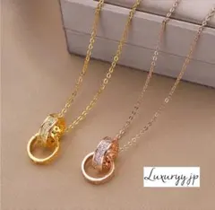 ネックレス ✨czダイヤ ダブルリング サージカルステンレス 金ア 【ラスト1】