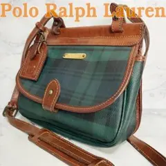 B435【希少】ポロラルフローレン★タータンチェックショルダーバッグ　PVC 緑