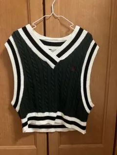 U.S. POLO ASSN.ダークグリーン ケーブルニット緑 Vネック ベスト