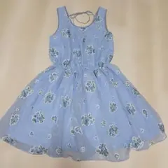 新品 ノースリーブ 花柄 ワンピース 水色のサムネイル