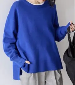 新品アメリカンホリック　バイパチサイドスリットニットプルオーバー　ブルー