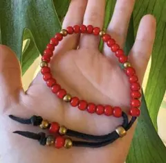 血赤 濃赤 ホワイトハーツ ブレスレット 金ビーズ ヴィンテージ 当時 中