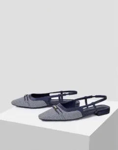 ネイビーとホワイトのチェック柄ミュール