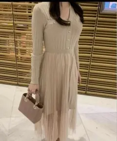 チュールワンピース ベージュワンピース