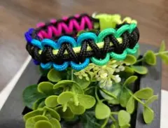 オーダー可 パラコードの首輪 ブラック×レインボー