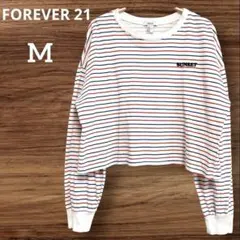 クロップド丈ドロップショルダー長袖Tシャツ【M】トリコロールカラーストライプ