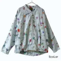 ScoLar 花柄 蝶柄 ジップアップ ブルゾン ライトブルー Mのサムネイル