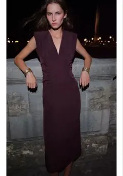 【新品未使用】ZARA ドレープディテール入り ミディワンピース S