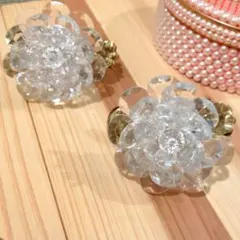 花形クリップ 2個セット 透明 花モチーフクリップ カーテンクリップ